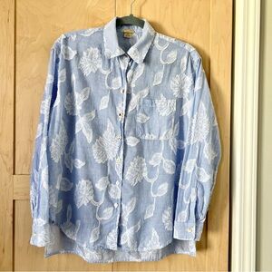 Magaschoni Floral Jacquard Blue & White Striped Shirt 100% cotton size small